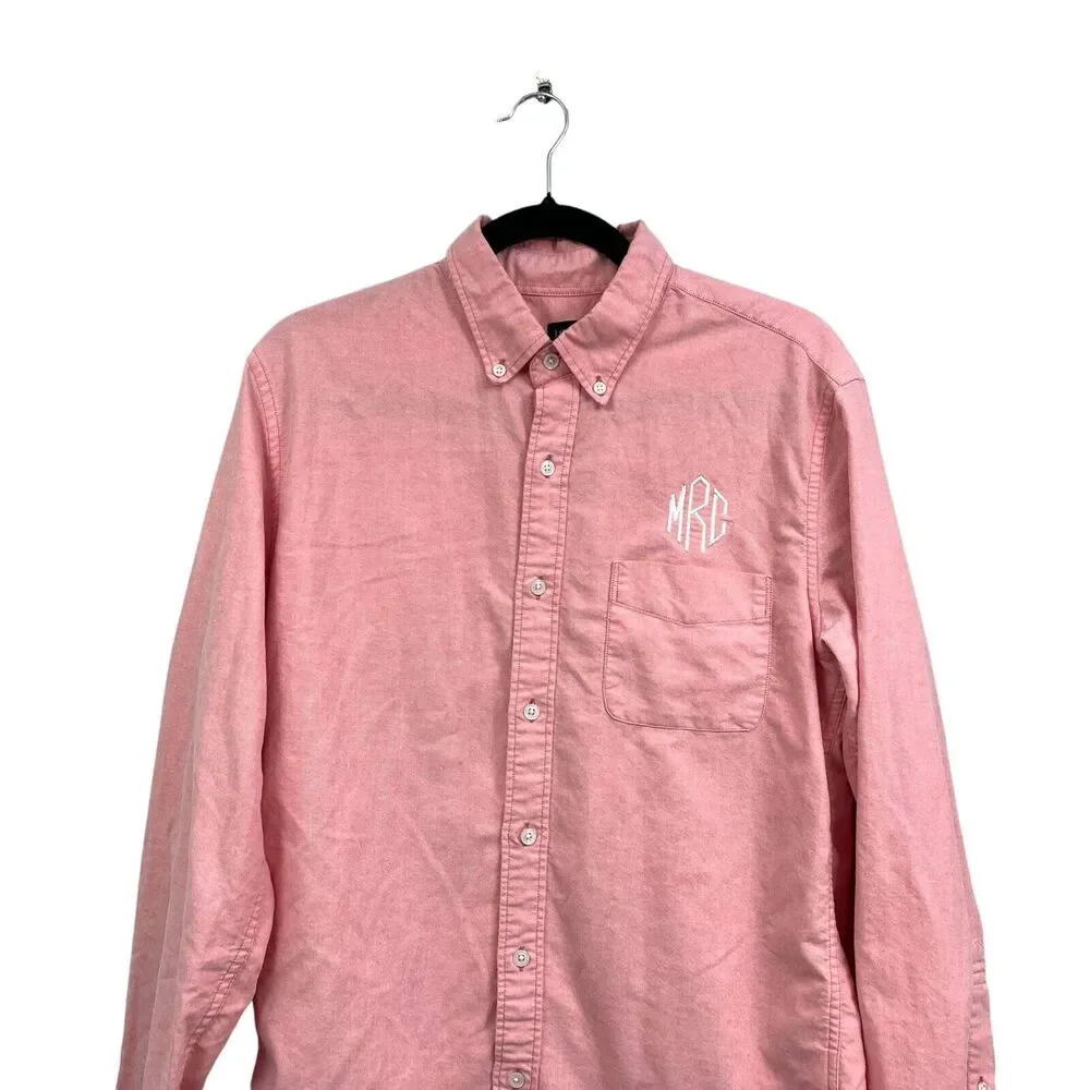 J. Crew Men Shirt Flex Button Down Monogram Pocket Long Sleeve Pink M 15-15.5*